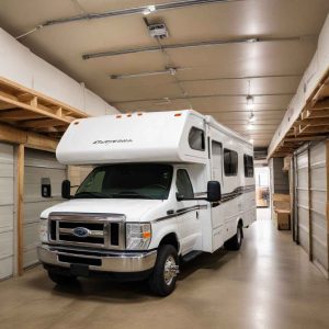 Class B RV stored indoors